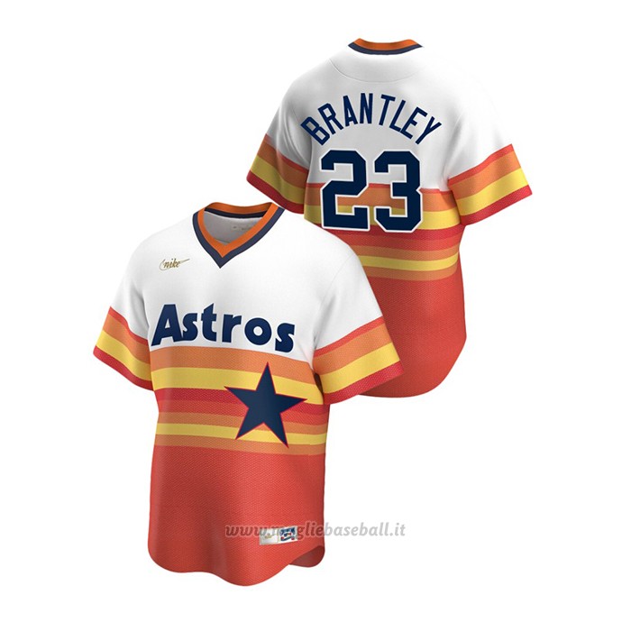 Maglia Baseball Uomo Houston Astros Michael Brantley Cooperstown Collection Primera Bianco Arancione